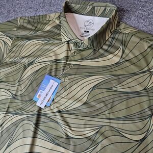 NWT Five Birdies Mens Polo Shirt Size XL Green Wave  UPF 50 Wicking $99 Retail